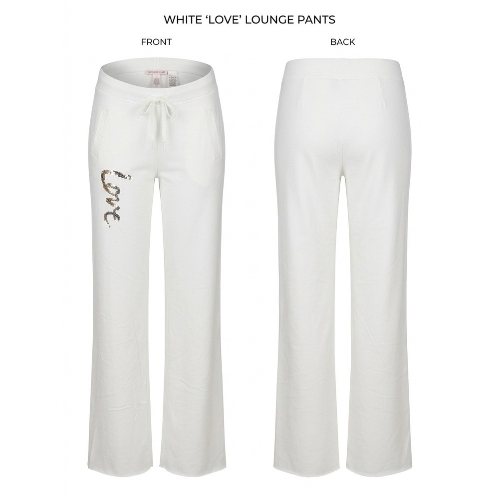 Victoria's Secret White Love Sequin Lounge Pants Medium Long Wide Leg Drawstring